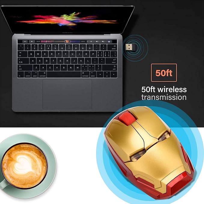 Ergonomic Wireless Mouse - Cool Mice 2.4G Portable Optical Mice with USB Receiver, for Notebook PC Laptop Computer Mac Book, Add a Keychain (Golden)