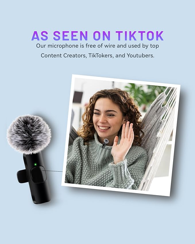 𝟮𝟬𝟮𝟰 Professional Wireless Lavalier Microphone for iPhone iPad, Wireless Microphone- 2 Pack Noise Canceling Crystal Clear Recording with USB-C, Live Streaming, YouTube, TikTok