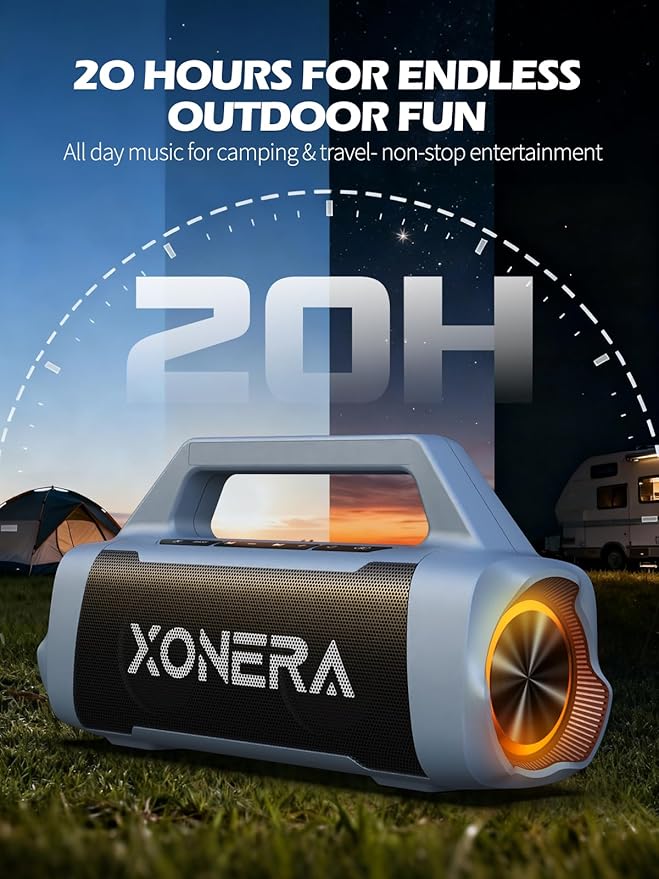 Speakers Bluetooth Wireless, 80W Peak Loud Outdoor Speaker with Bass, 20H Playtime, IPX6 Waterproof, TWS，BT5.3, Portable for Camping Hiking Boating Pool Beach, Smoky Blue