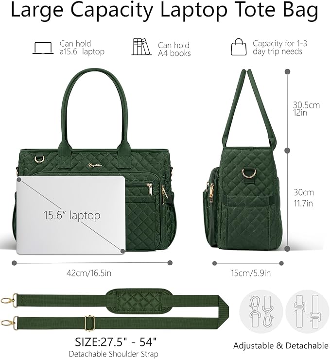 Bagstellar Teacher Bags for Women, 15.6 inch Laptop Work Tote Bag Quilted Nurse Bible Computer Shoulder Bag for School Travel | Dream Tote Work Bag, with 40oz Cup Holder, Insulated Pocket, Zipper & Strap, Office Briefcase, Ideal Gift for Women