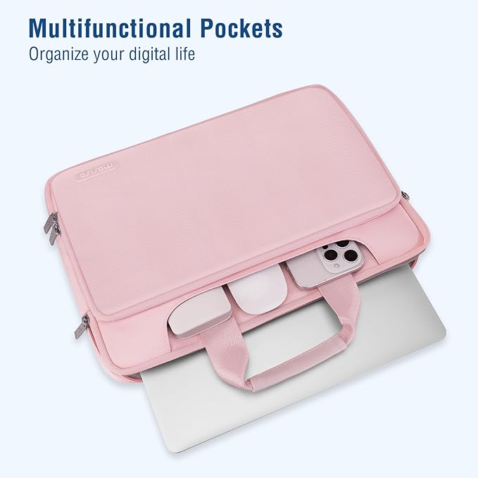 MOSISO 360 Protective Laptop Case 13.3 inch, 13-14 inch Laptop Sleeve Compatible with MacBook Air/Pro 13/Pro 14 M5 M4 M3 M2 M1, HP Dell ASUS Lenovo,Computer Bag with Belt, Pink