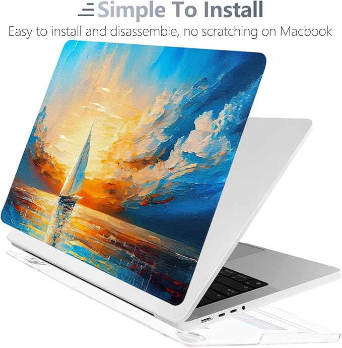 Batianda for MacBook Pro 14 Inch Case 2026-2021 Release M5 M4 M3 M2 M1 Pro/Max, 1.2mm Slim Graphic Hard Shell Cover with Keyboard Cover, Screen Protector 4-in-1 Bundle, Sail