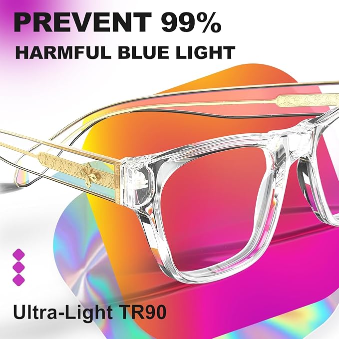VISOONE Square Blue Light Blocking Glasses TR90 Clear Lens for Women Men BONA
