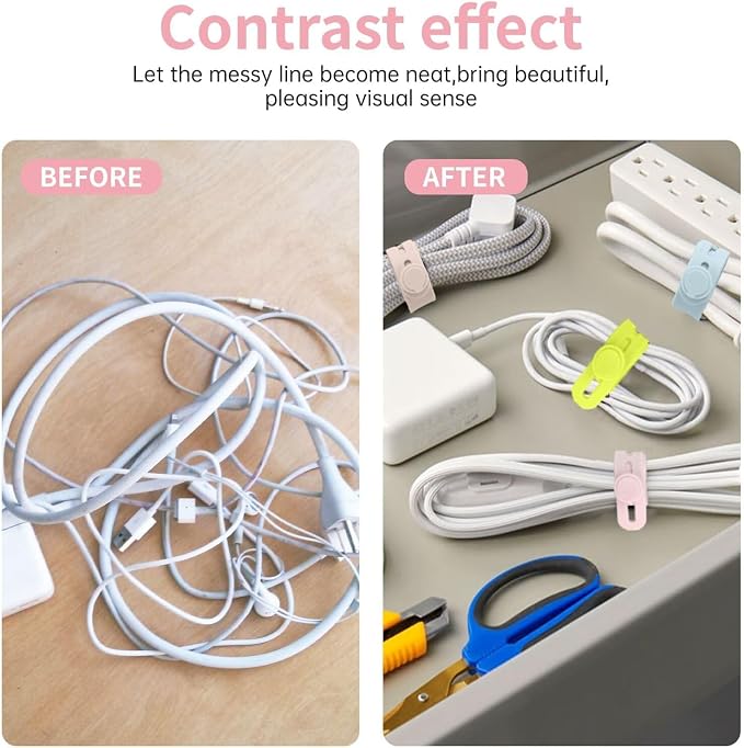 Oligei 50 Pcs Silicone Cable Ties, Cable Ties Reusable, High Elasticity Cord Wraps for Electrical Cords, Cord Organizer for Earphone, Phone Charger(Colorful) - Image 6