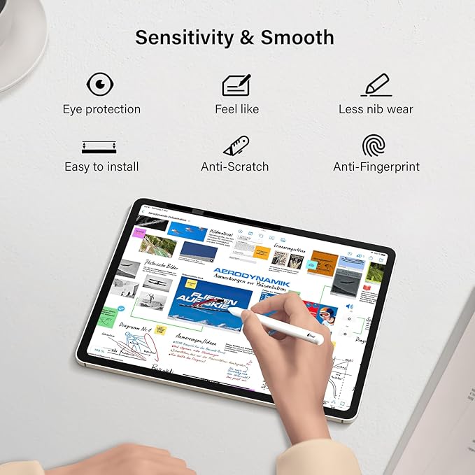 Paper Screen Protector Compatible with iPad Pro 11 Air 5th/4th(2018-2022) 10.9In Removable Draw and Write Like on Paper, Anti Blue Light Filter, Sensitivity Film, Apple Pencil & Case Friendlly