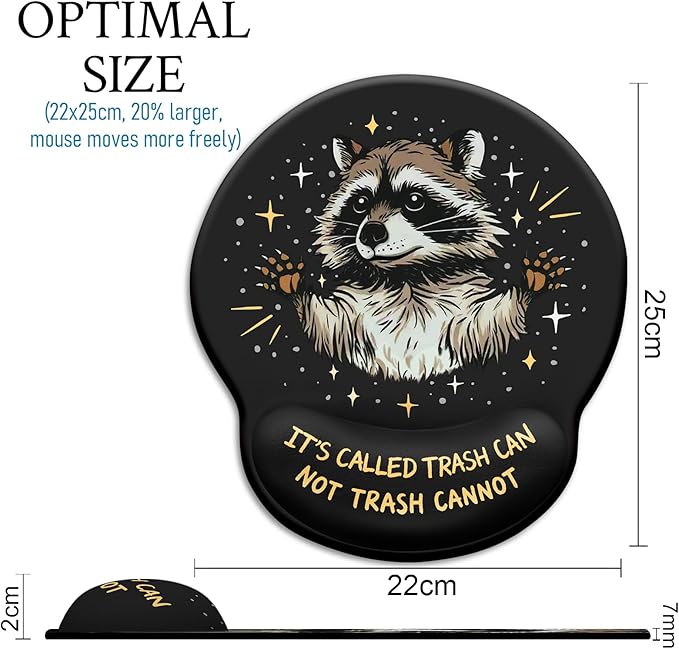 Mouse Pad with Wrist Rest, Funny Trash Raccoon Ergonomic Mousepad Wrist Support for Desk, Cute Animial Gaming Mousepads for Wireless Mouse Computer Work Home Desk Accessories Office Supplies Black