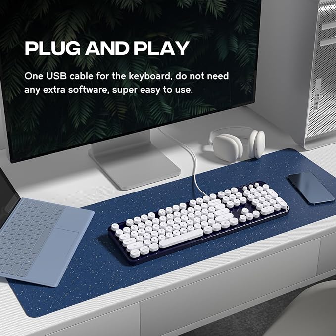 Wired Keyboard, 104 Keys Full-Sized Typewriter Keyboards, USB Plug and Play Office Keyboard with Number Pad, Caps Indicators, Foldable Stands for Windows, PC, Laptop, Desktop (Black)