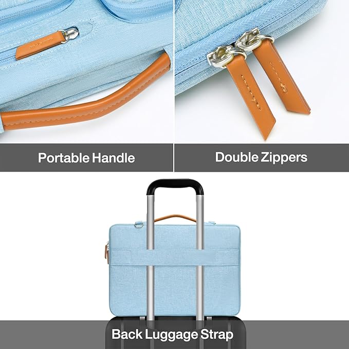 MOSISO 360 Protective Laptop Shoulder Bag,13-13.3 inch Computer Bag Compatible with MacBook Pro 14, HP, Dell, Lenovo, Asus Notebook,Side Open Messenger Bag with 4 Zipper Pockets&Handle, Air Blue