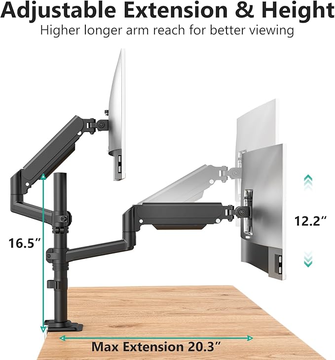 WALI Dual Monitor Mount, 13-33 Inch Adjustable Dual Monitor Arm for Desk Holds Max 19.8 lbs Screens, Swivel Vesa Bracket with C Clamp, Grommet Mounting, Monitor Arms for 2 Monitors (GSDM002)