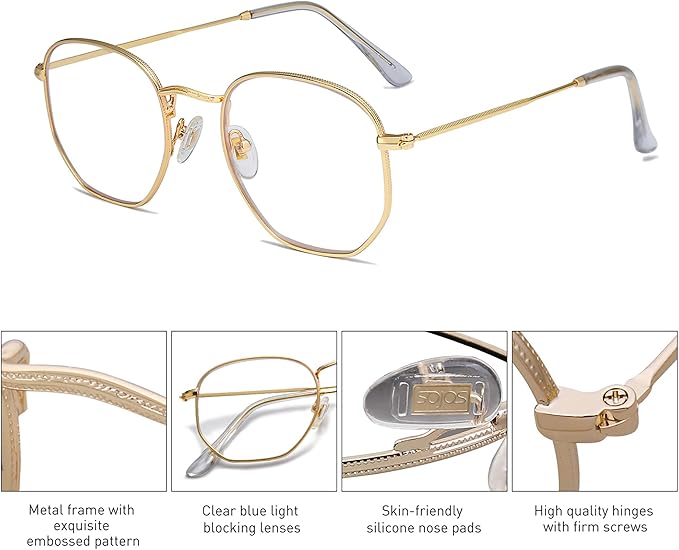 SOJOS Small Blue Light Blocking Glasses Hexagonal Eyeglasses Frame Anti Blue Ray Glasses One and Only SJ5036