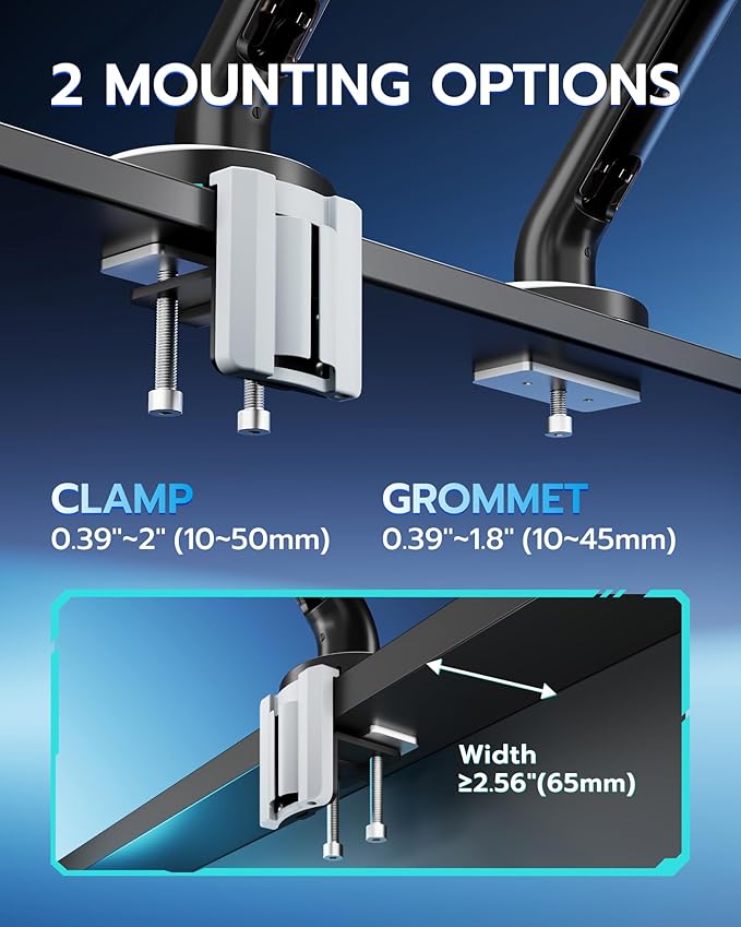 ARES WING Single Monitor Mount, Heavy-Duty Gaming Monitor Arm fits for 24"-57" Ultrawide Screen, Adjustable Computer Monitor Stand Holds Up to 60LBS with VESA Mount, Clamp & Grommet, White