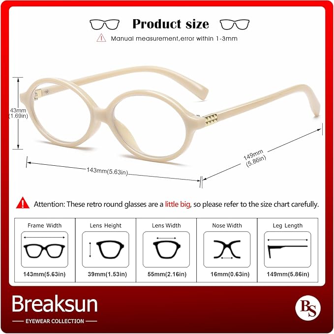 Breaksun Fashion Oval Glasses for Women Men Retro Round Tortoise Frame Blue Light Glasses Nerd Eyeglasses