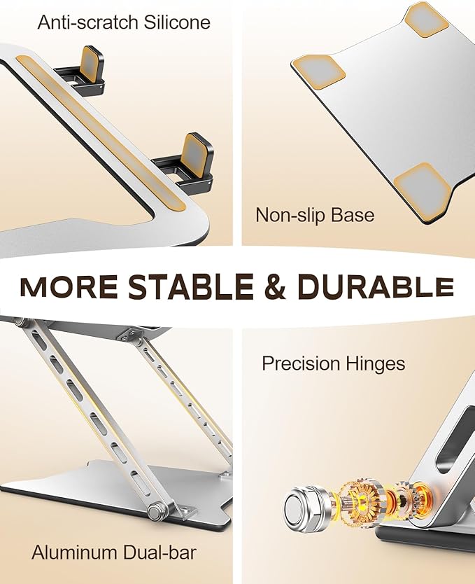 RIWUCT Ultra-Slim Portable Laptop Stand for Desk, Height Adjustable & Dual-Bar Support Laptop Riser Holder, Ventilated Computer Notebook Stand Mount, Compatible with MacBook/Dell/HP(10-15.6")