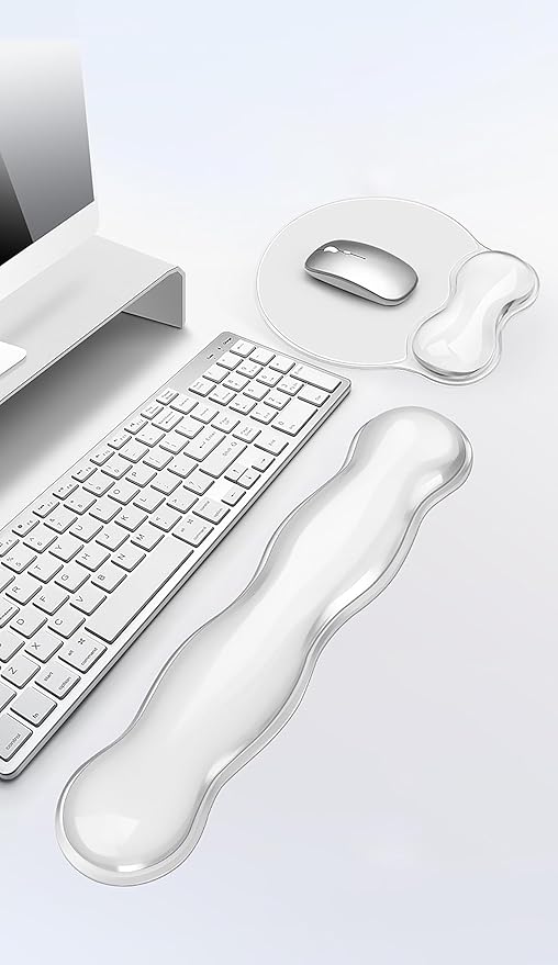 Mouse Pad with Wrist Rest, Soft Cloud Gel Keyboard Mouse Pad Set with Hand Wrist Support, Cute Non Slip Office Desk Accessories for Comfort/Pain Relief/Computer/Laptop (2Pc Clear Wave)
