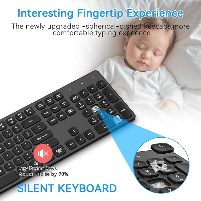 Rechargeable Wireless Keyboard for Mac and Windows, Ultra Slim 2.4GHz Full-Size Keyboard with Low-Profile Quiet Keys, Compatible with PC, Laptop, Windows 11/10/8/7