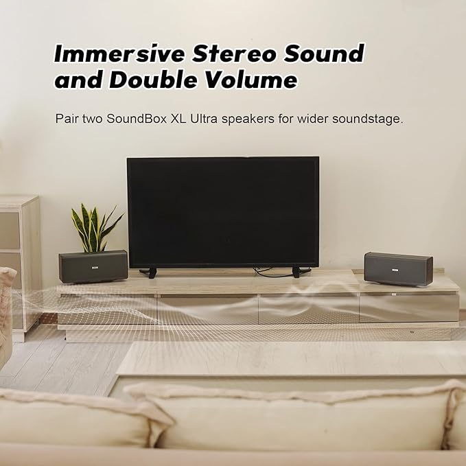 DOSS SoundBox Ultra Bluetooth Speaker with 2.1 Channel Audio, 80W Superior Sound with Deep Bass, Two DSP Technologies, 18H Playtime, BT 5.3, Wireless for Home, Office, Livingroom-Gold