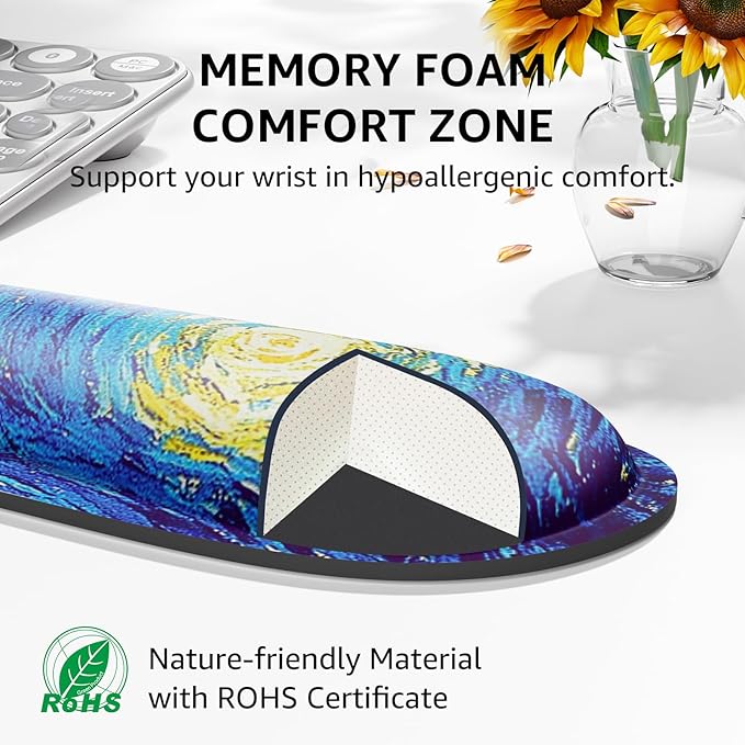 KTRIO Ergonomic Keyboard Wrist Rest and Mouse Pad with Wrist Rest Set, Memory Foam Wrist Support for Typing, Gaming, Office and Home Use, Starry Night