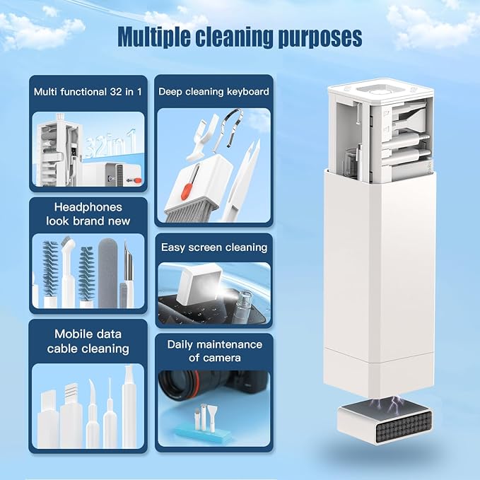 Keyboard Cleaning Kit Laptop Cleaner, 32-in-1 Computer Screen Cleaning Brush Tool, Multi-Function PC Electronic Cleaner Kit for iPad iPhone Pro, Earbuds, Camera Monitor(White) - Image 3