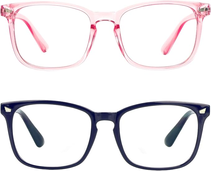 LifeArt 2 Pairs Blue Light Blocking Glasses with Spring Hinge, Computer Reading Glasses, Gaming Glasses, TV Glasses for Women Men (Navy&Pink, +3.75 Magnification)