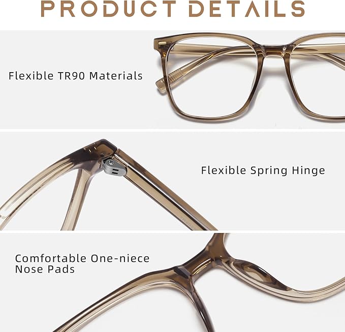 Oversized Square Blue Light Blocking Glasses for Women Men, Anti-Fatigue Computer Monitor Glasses Reduce Eye Strain