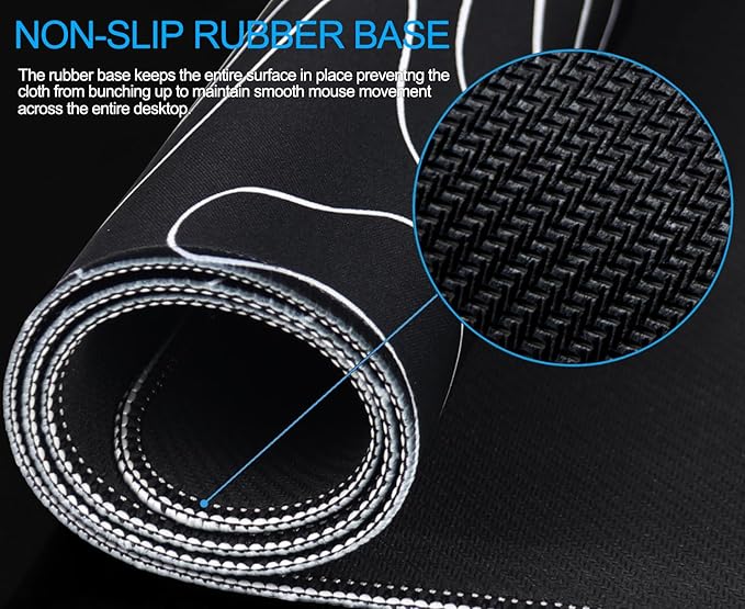 Large Mouse Pad, Waterproof Gaming Mousepad with Non-Slip Rubber Base, Stitched Edges, XXL Computer Long Keyboard Mouse Mat for Gamer, Office & Home, 31.5" x 15.7", Black White Lines