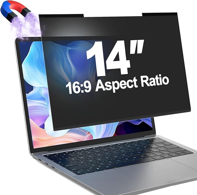 Magnetic Laptop Privacy Screen Filter 14 Inch for 16:9 Computer Monitor, Removable Anti Blue Light Privacy Shield, Anti-Glare Protector Compatible with Dell Hp Asus Lenovo