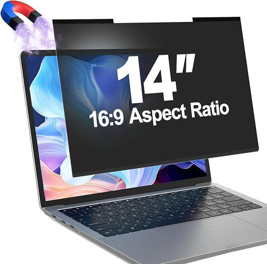 Magnetic Laptop Privacy Screen Filter 14 Inch for 16:9 Computer Monitor, Removable Anti Blue Light Privacy Shield, Anti-Glare Protector Compatible with Dell Hp Asus Lenovo