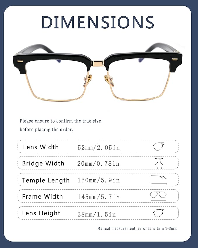 Semi Rimless Rectangle Blue Light Glasses Men Women Black Square Eyewear