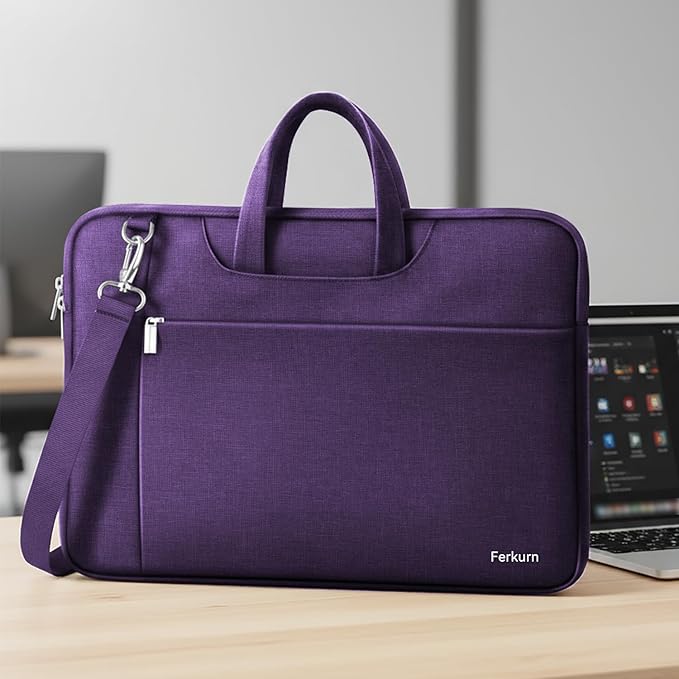 Ferkurn Laptop Case Bag Women Men Computer Sleeve with Shoulder Compatible with HP/Inspiron/Thinkpad/Vivobook/MSI/Surface, 17.3 inch, Violet