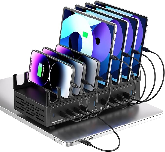 600W Charging Station for Multiple Devices, 12-Port USB C Charging Station with Dual 100W PD PPS, Multi Device Fast Charger Dock for MacBook Pro Laptop, iPhone, iPad, Tablet, Cell Phone