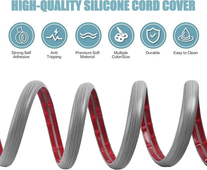 Floor Cord Cover Self Adhesive Cord Hider,10FT Cable Management, Extension Strip Protector for Wires, Prevent Cable Trips for Offices, Gyms, Exhibitions Cavity:0.39"(W) x 0.27"(H) Gray Wood - Image 3