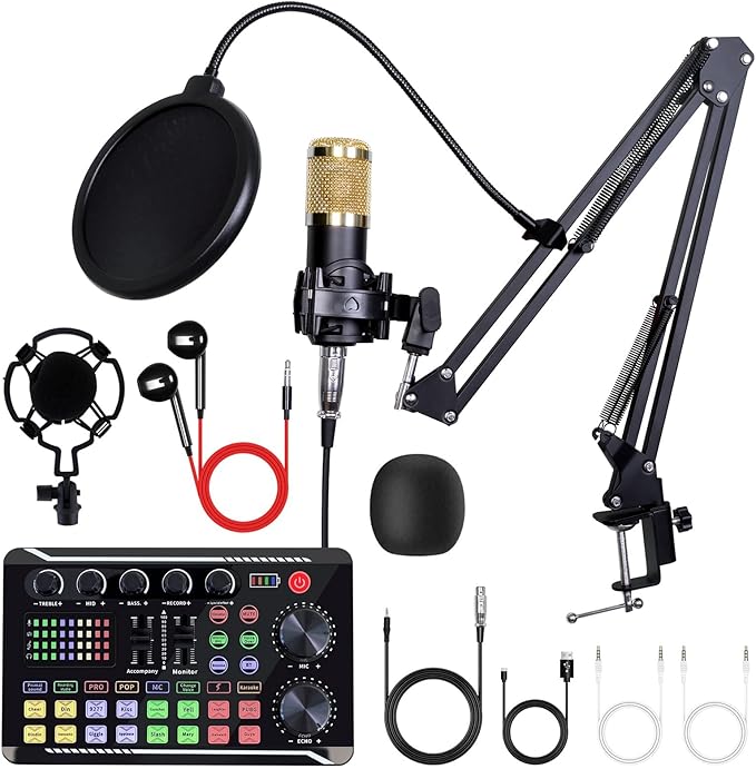 ALSO GO Podcast Equipment Bundle, Podcast Equipment with BM-800 Microphone(Gold) & F998 Sound Card, Recording Studio Equipment for Podcasting, Singing, Gaming, and Live Streaming YouTube Tiktok