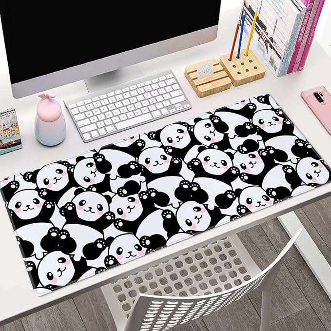 Cute Baby Panda Large Gaming Mouse Pad,Mouse Pad Gaming 31.5 x 11.8 in Mouse Mat Desk Pad,Large Desk Mat,Extended Keyboard Mousepad with Non-Slip Base and Stitched Edge for Desk Home Office