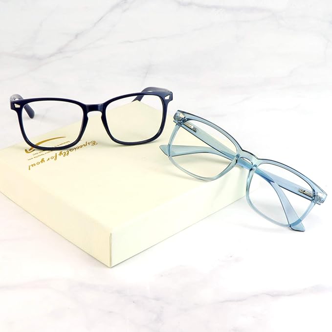 LifeArt 2 Pairs Blue Light Blocking Glasses with Spring Hinge, Computer Glasses, Gaming Glasses, TV Glasses for Women Men (Navy&Blue, No Magnification)