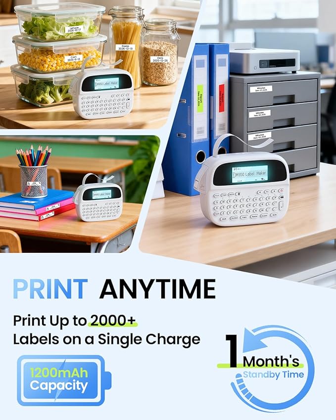 Label Maker Machine with-Tape, Rechargeable Label Maker Waterproof-Labels, Bluetooth Portable Labeler Handheld, Backlit & QWERTY Keyboard, M950 for Home Kitchen Office Classroom Kids Teachers Gifts