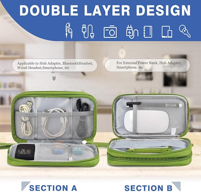 Electronic Organizer Travel USB Cable Accessories Bag/Case, Waterproof Electronics Accessories Case Organizer Bag for Cable, Cord, Charger, Phone, Power Bank, Earphone (Grass Green, Large)