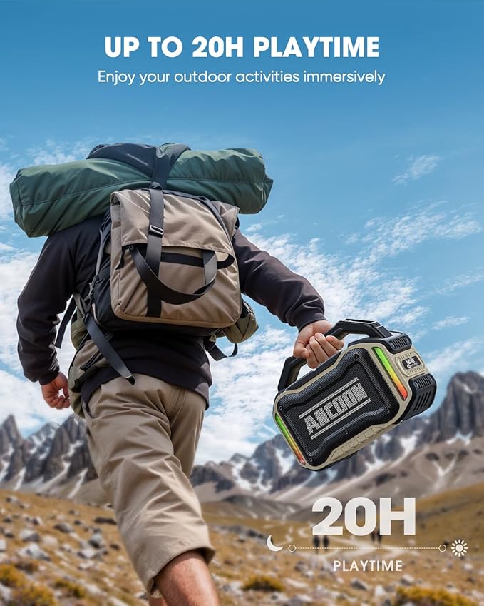 Speakers Bluetooth Wireless: 80W(Peak) Loud Speaker with Bass, 20H Playtime, IPX6 Waterproof, Large Jobsite Speakers for Work, Outdoor, Workshop, Garage, Portable Speaker with TWS (Desert)