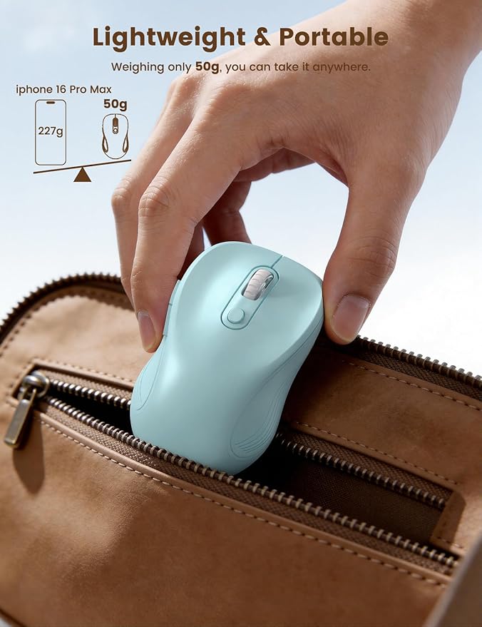 WisFox 2.4G Wireless Mouse for Laptop, Ergonomic Computer Mouse with USB Receiver and Type-C Adapter, 3 Adjustable Levels DPI, 6 Button Cordless Wireless Mice (Baby Blue)