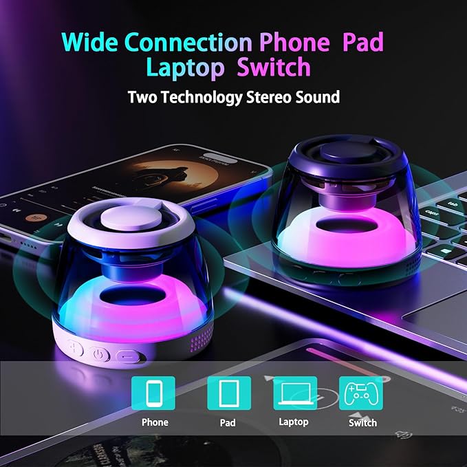 Two Magnetic Bluetooth Speaker,Wireless Induction Bluetooth Speaker,Mini Portable Cell Phone Stand for iPhone, Lanyard & RGB Night Light,or Home,Outdoors,Pool,Gift (Black-2PCS)