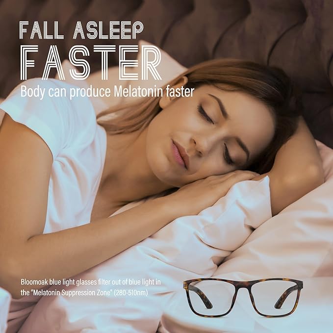 Bloomoak 100% Red Lens Blue Green Light Blocking Glasses- Dual AR Coatings Sleep Glasses Before Bed - Anti Glare, Fatigue