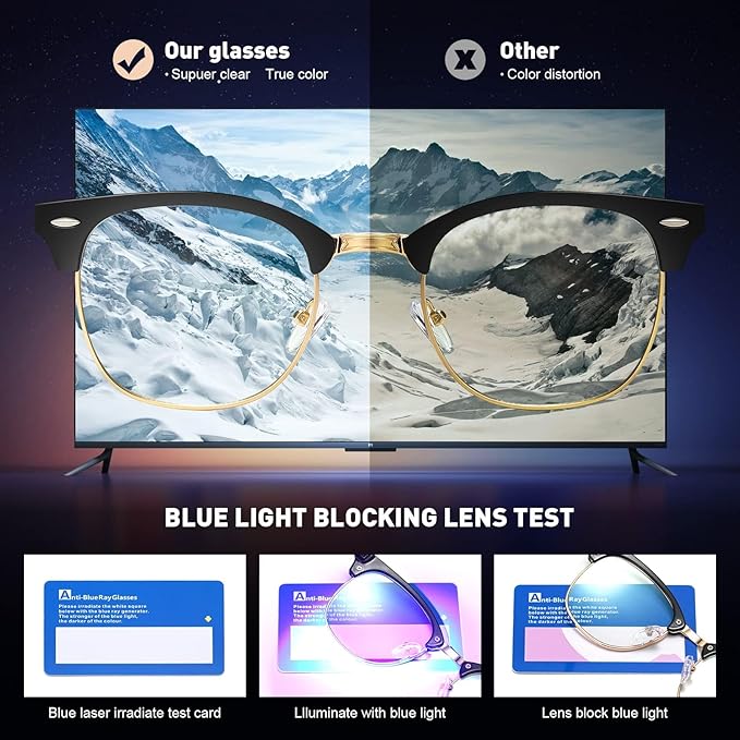 Blue Light Blocking Glasses Vintage Half Frame UV Clear Lens Anti Eyestrain Computer Gaming Glasses for Women Men(P62)