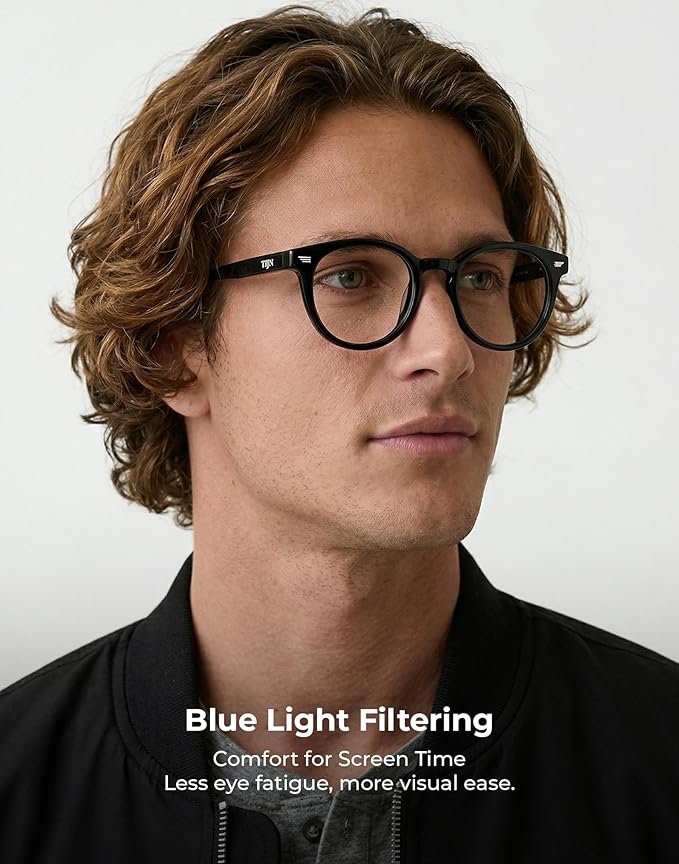 TIJN Blue Light Blocking Glasses Men Women Vintage Thick Round Rim Frame Eyeglasses