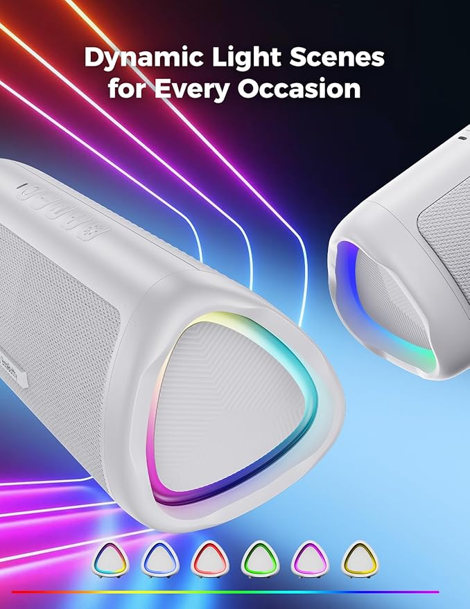 Bluetooth Speaker with HD Sound, Portable Wireless, IPX5 Waterproof, Up to 20H Playtime, TWS Pairing, BT5.3, for Home/Party/Outdoor/Beach, Electronic Gadgets, Birthday Gift (White)