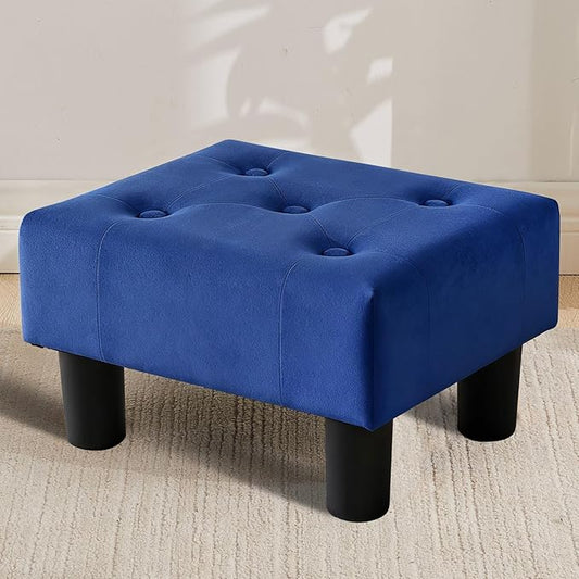 Small Foot Stool Ottoman, Velvet Footstool Ottoman Foot Rest for Couch, Rectangle Footstools and Ottomans Small for Living Room, Entryway and Bedroom (Blue)