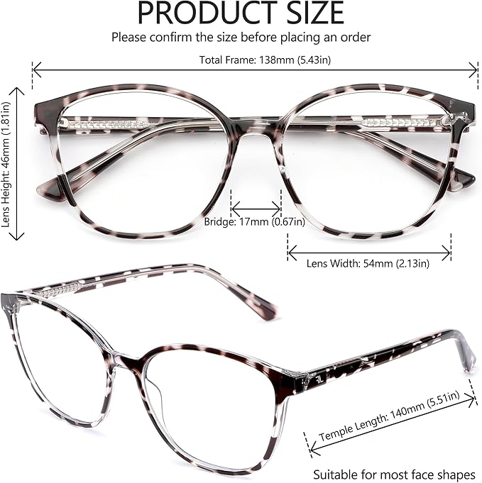 Women's Blue Light Blocking Glasses, TR90 Frame Computer Gaming Glasses Anti Eyestrain & UV Glare RF6208