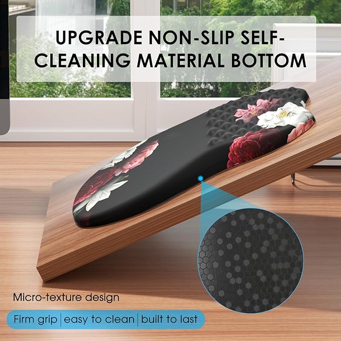 MROCO Ergonomic Mouse Pad with Wrist Support, Wrist Rest Mousepads for Carpal Tunnel Pain Relief, Memory Foam Pad with Massage Bulge and Non-Slip Base for Office, Home, Black Flower