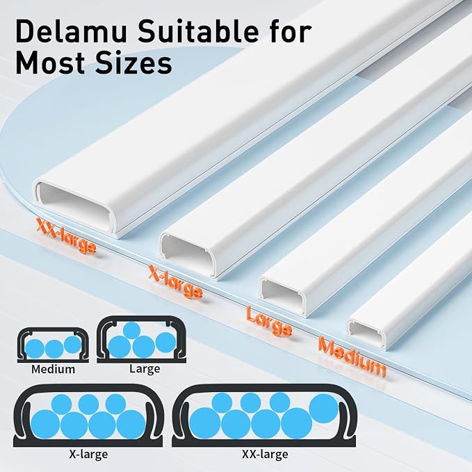 Delamu TV Cord Hider, Cord Covers for 2-3 Wires on Wall, Paintable Cable Hider Wire Covers for Cords, Easier Setup Wire Hiders for TV on Wall, Cable Cover Management to Hide Wires, W0.94H0.47in, White - Image 7