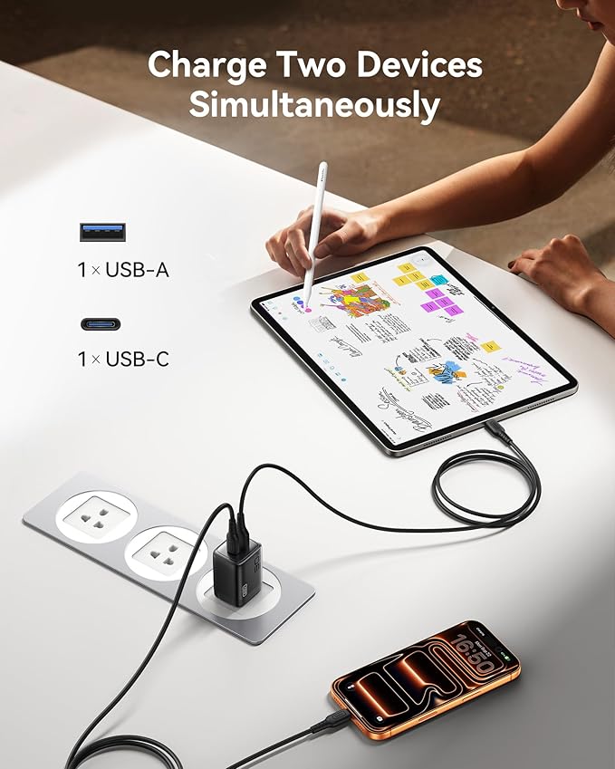 INIU USB C Charger, 30W PD QC 3.0 Dual Port Fast Charging Type C Charger Block with 5 ft USB-C Cable, USB C Wall Charger with Foldable Plug for iPhone 16 15 14 13 Pro Max Samsung S23 S22 AirPods
