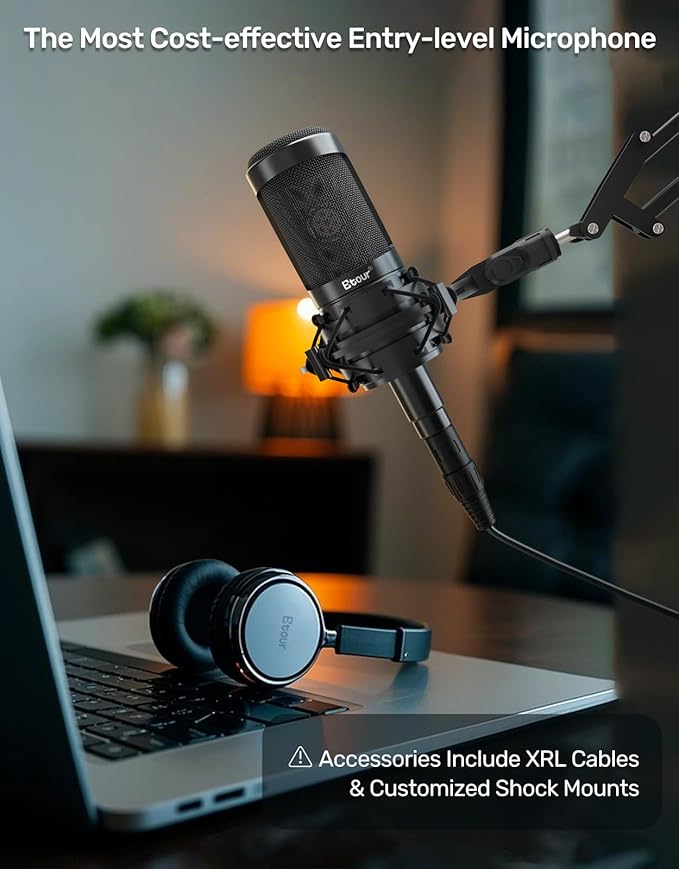 Cardioid Condenser Microphone Set [Inclusion Dedicated Shock Mount & XLR Cable], Computer Podcast Mic for Singing Ideal Project/Home Studio Streaming for Gaming YouTube Recording Vocals