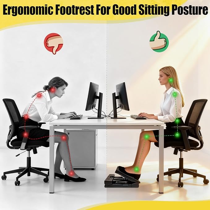 Foot Rest for Under Desk at Work Ergonomic Footrest with Adjustable Height and Angle, Foldable Foot Stool with Removable Pad Massage Beads for Office Gaming Chair Gray